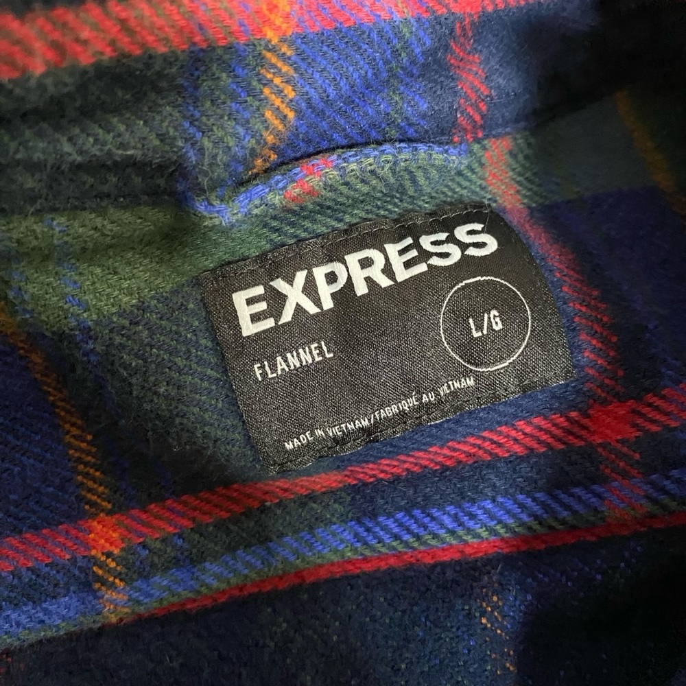 Express Flannel Plaid Pocket Button Up Long Sleeve Cotton Shirt Cabin Grunge - Picture 8 of 8